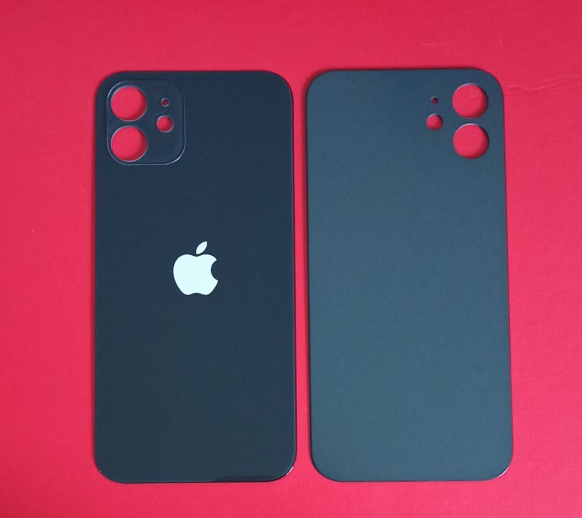 Задняя крышка для iPhone 12 Черный (стекло, монолит, широкий вырез под камеру, логотип) – OR