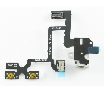 Шлейф для iPhone 4 на разъем гарнитуры и кнопок громкости Белый