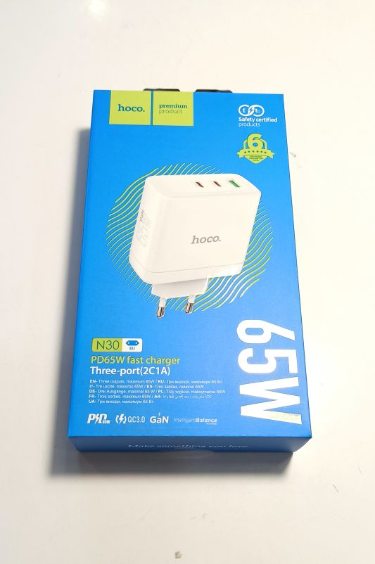 Блок питания сетевой USB/ Type-C Hoco N30 (65W, QC3.0, PD, GaN) Белый Power Delivery