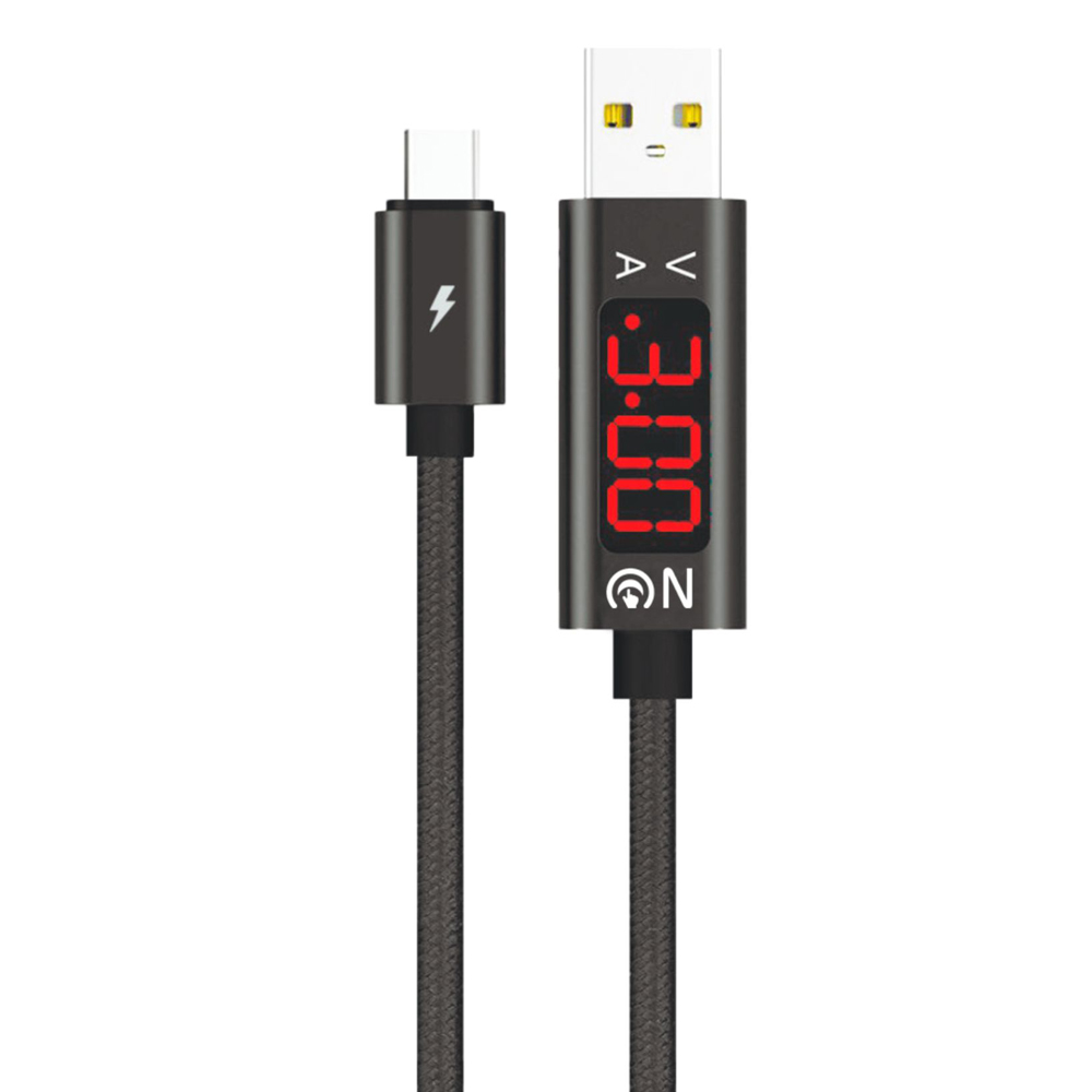 Кабель USB – Type-C FaisON FS-K-1047 VOLT, 1.0м, 3.0A, цвет: чёрный. с LCD