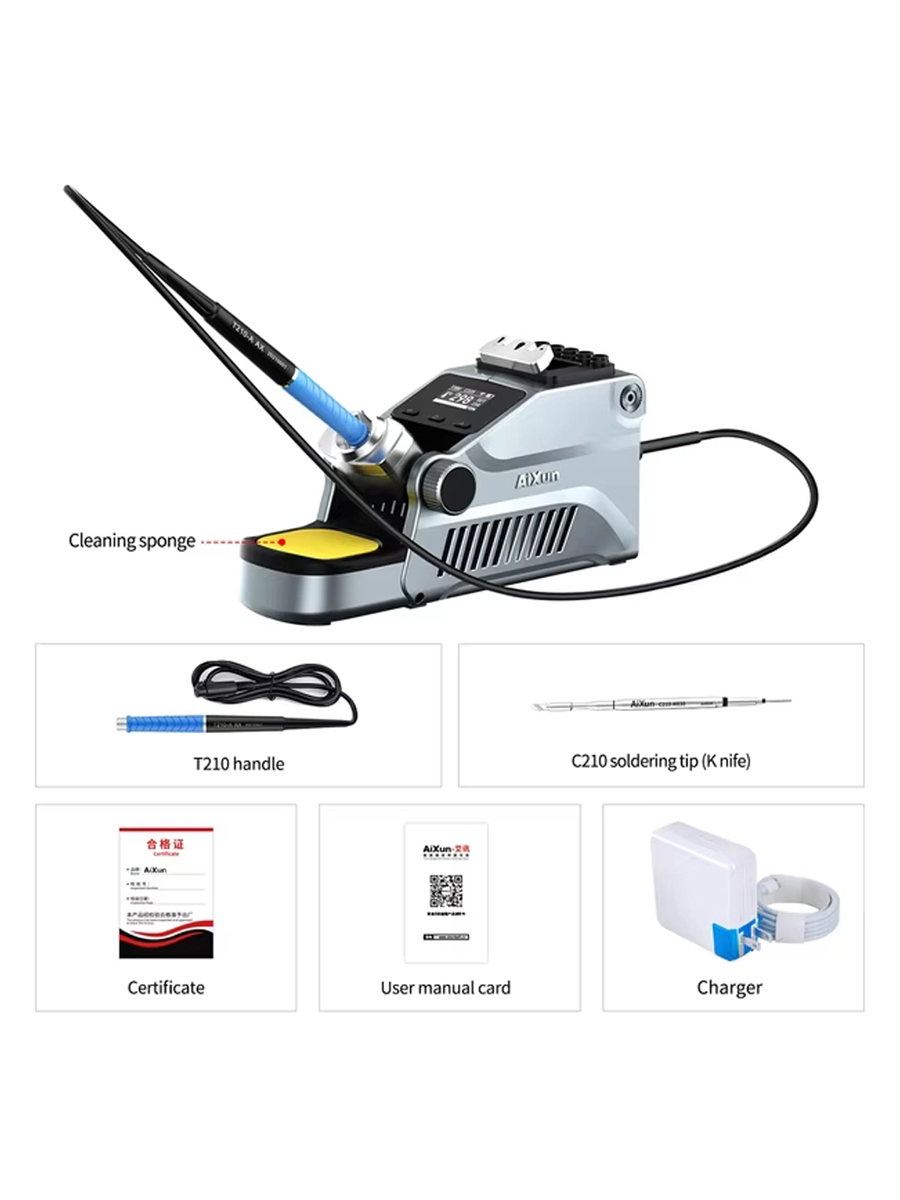 Паяльная станция Aixun T380 (паяльник 115/210) (80W/100-450°C/LCD, жало C210  в комплекте)