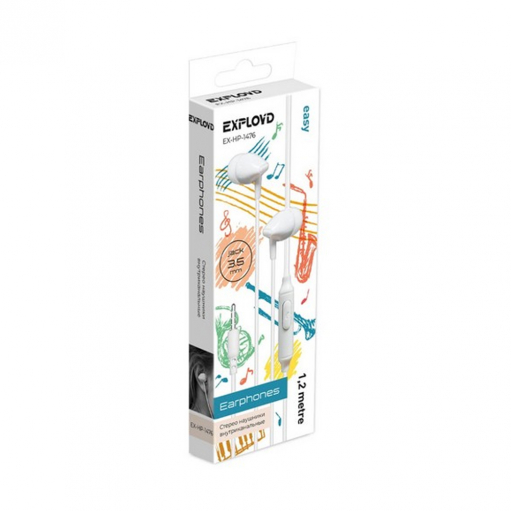 Наушники Exployd EX-HP-1476, Easy, Jack 3.5мм, 1.2 м, цвет: белый