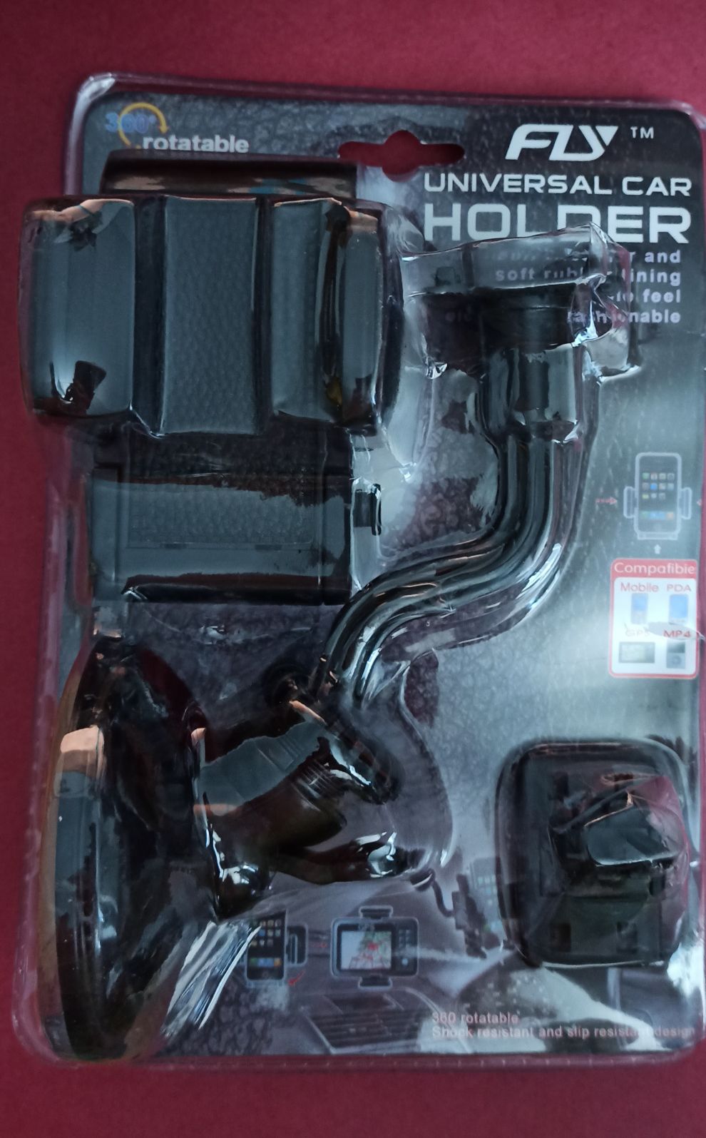 Держатель авто, на стекло, 1-088, шарнир, гибкая нога Black