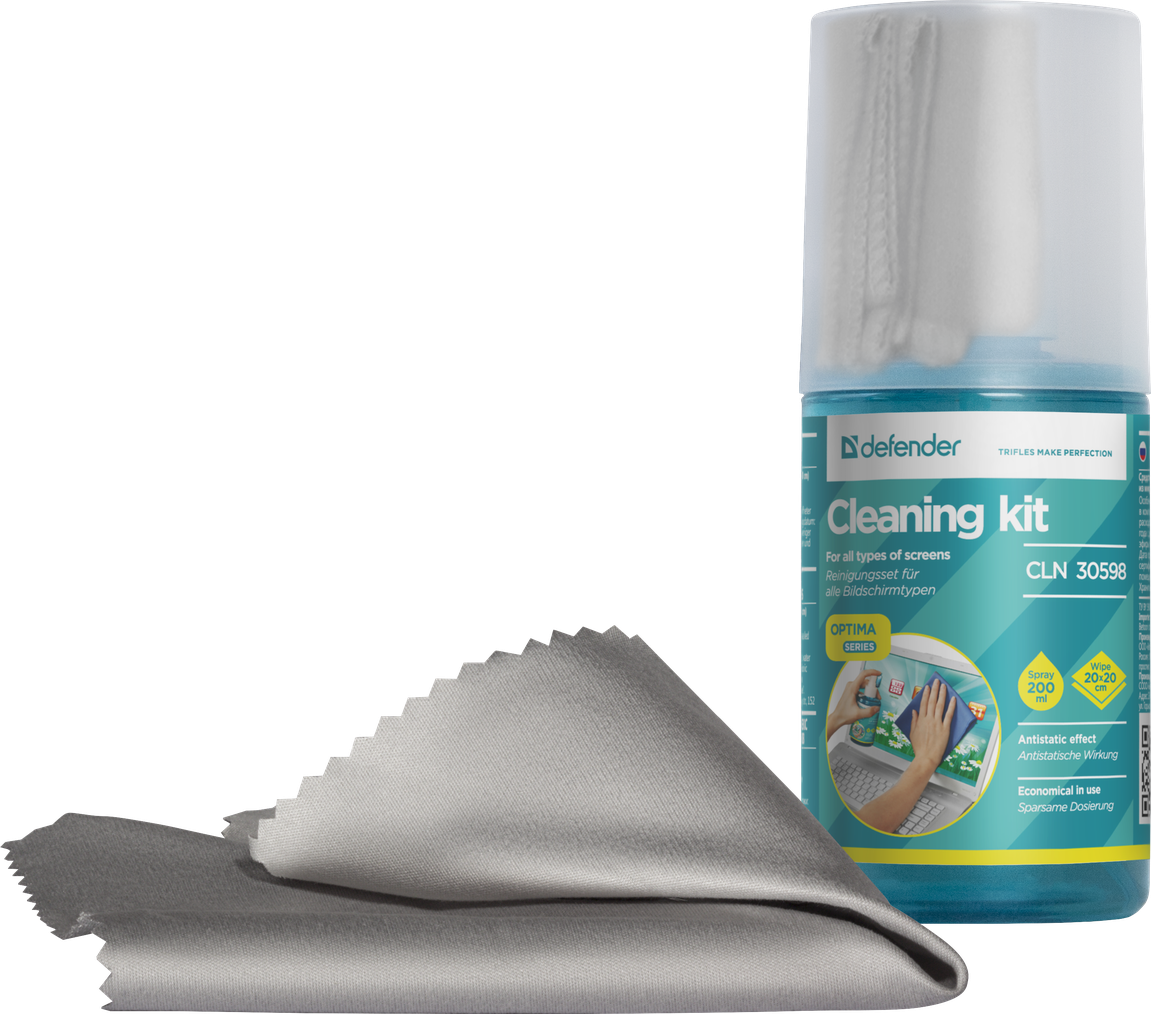 Спрей для экранов Defender, CLN 30598 Optima, 200мл, салфетка внутри колпачка