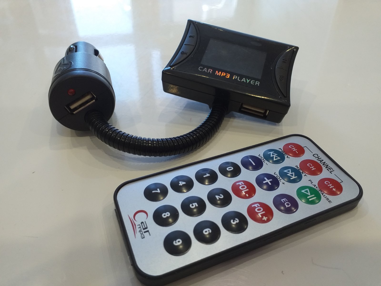 FM модулятор 143 (гибкая  нога) SD/USB/micro sd+пульт +USB черный
