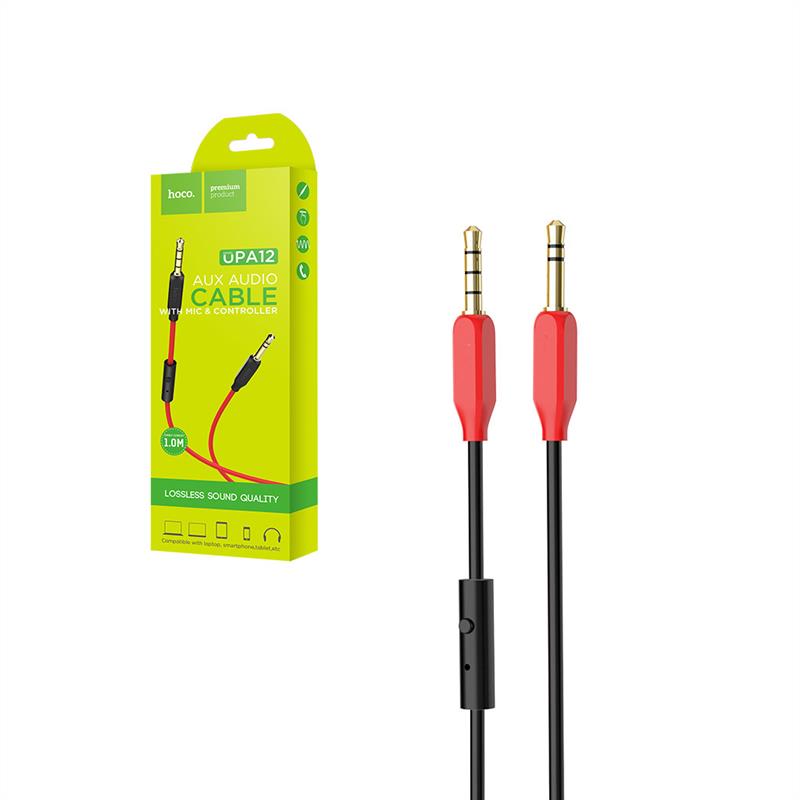 Кабель AUX, Jack 3,5mm(m) – Jack 3,5mm(m) HOCO UPA-12 Черный (пульт с микрофоном) Черный