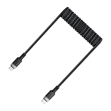 Кабель Type-C – Type-C Acefast C14-03 (3A, 60W, PD, пружинный, оплетка нейлон, 1.2 м) Черный