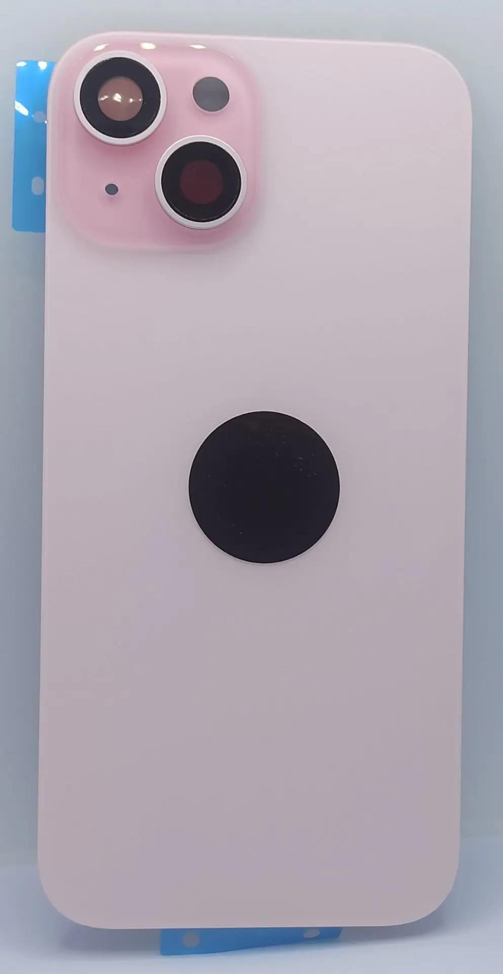 Задняя крышка для iPhone 15 в сборе со стеклом камеры Розовый (стекло, монолит, MagSafe, логотип) – OR