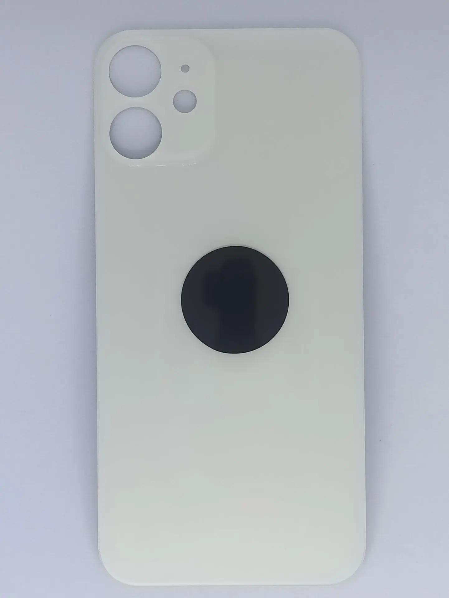 Задняя крышка для iPhone 12 Mini белый (стекло, широкий вырез под камеру, логотип)