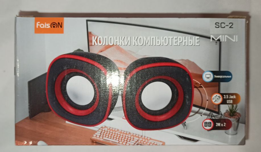 Колонка компьютерная FaisON, SC-2, MINI, пластик, чёрно- красный