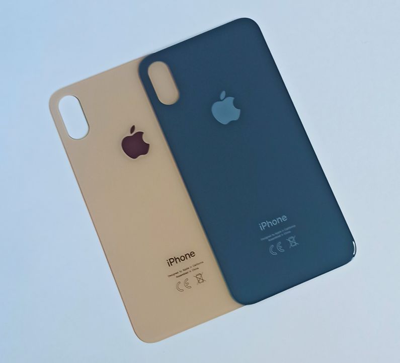 Задняя крышка для iPhone XS золото (стекло, широкий вырез под камеру, логотип) OR