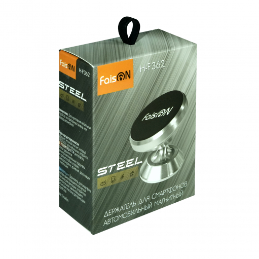Держатель авто FaisON, H-F362, Steel, магнитный, торпедо, для смартфона, цвет: серебро
