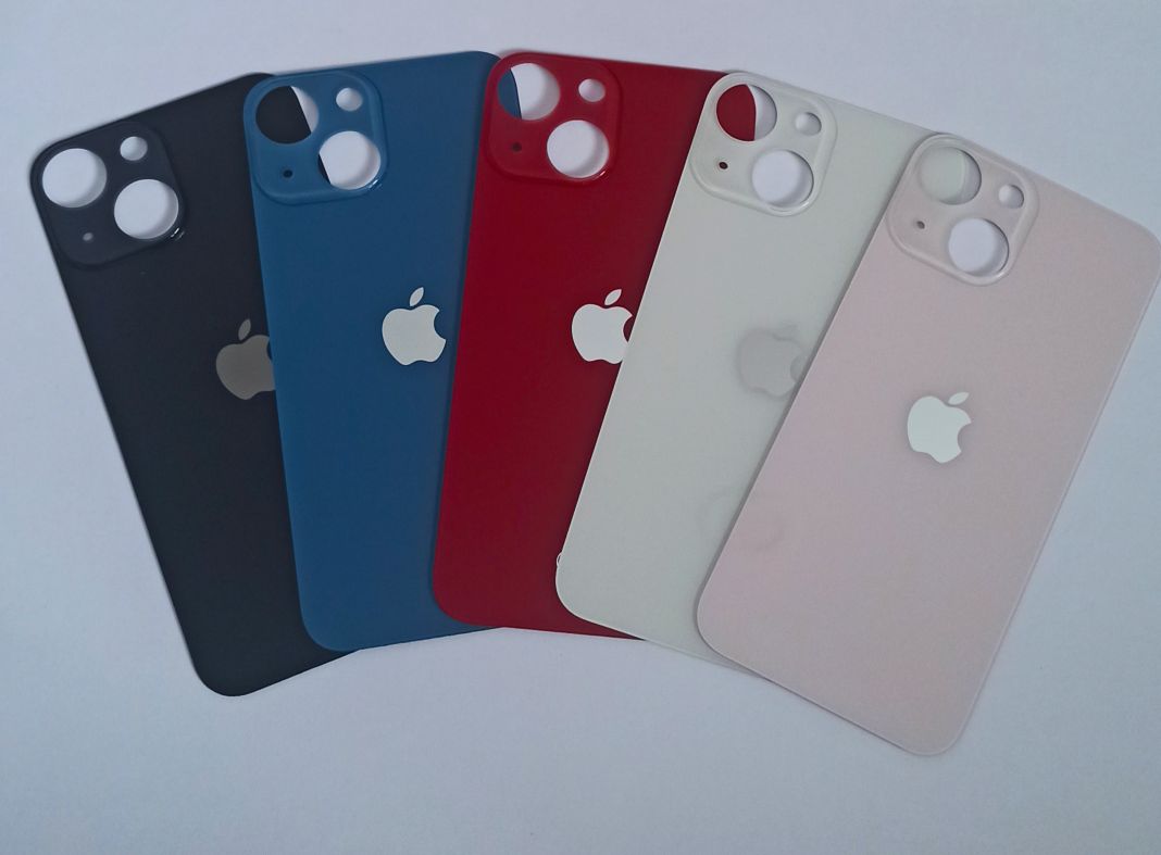 Задняя крышка для iPhone 13 Mini нежно розовый (стекло, широкий вырез под камеру, логотип) OR