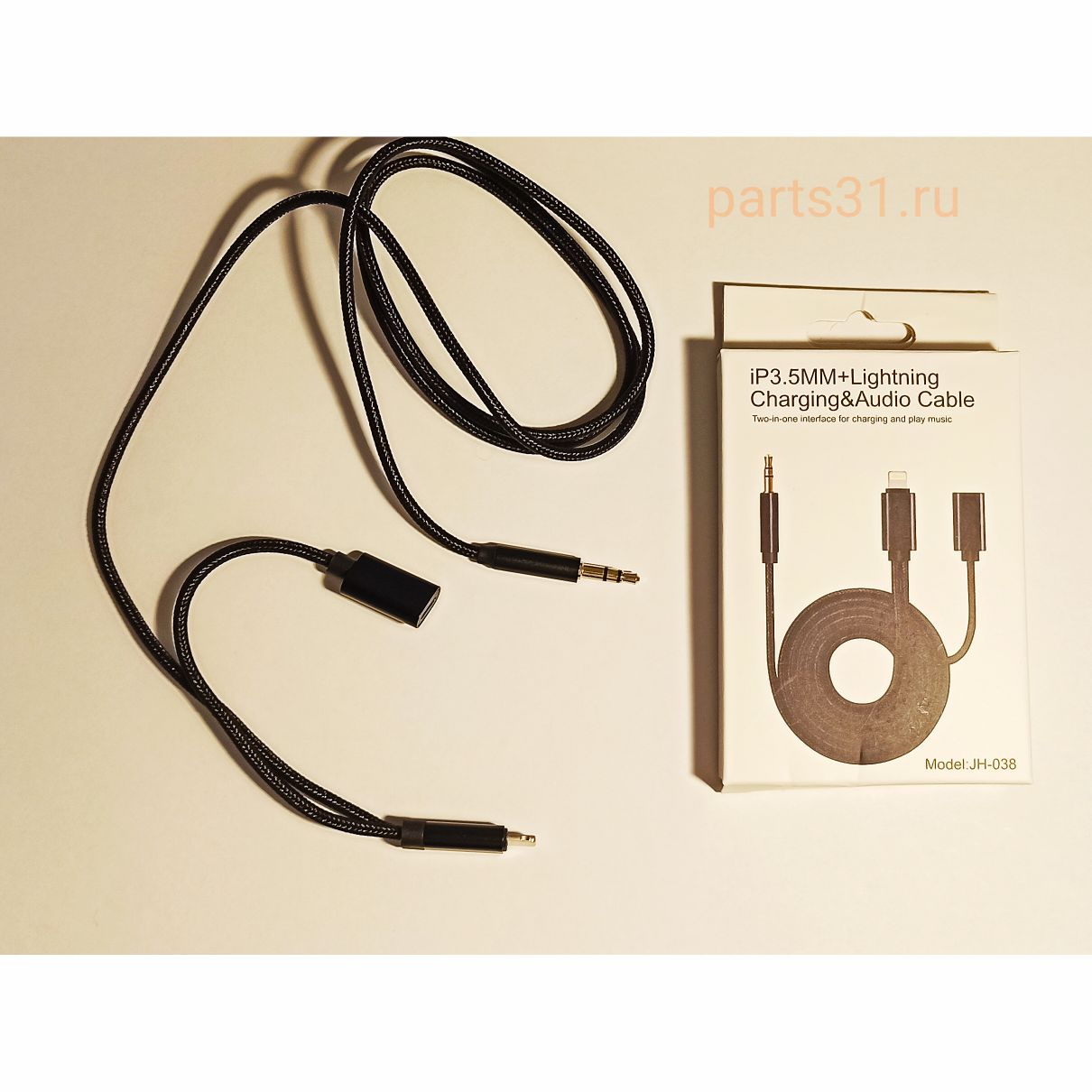 Кабель AUX – 2 в 1 j038 для [Lightning (F) – Lightning (M)] Черный