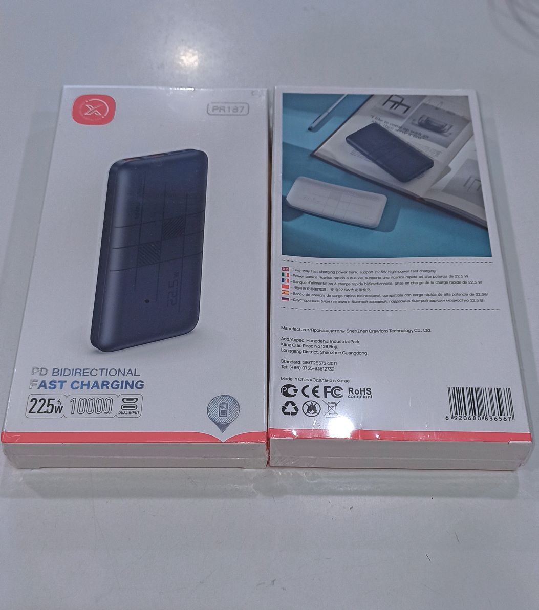 Внешний Аккумулятор (Power Bank) 10000 mAh XO RP187 (22.5W, QC3.0, PD, 2USB, MicroUSB, Type-C) Черный