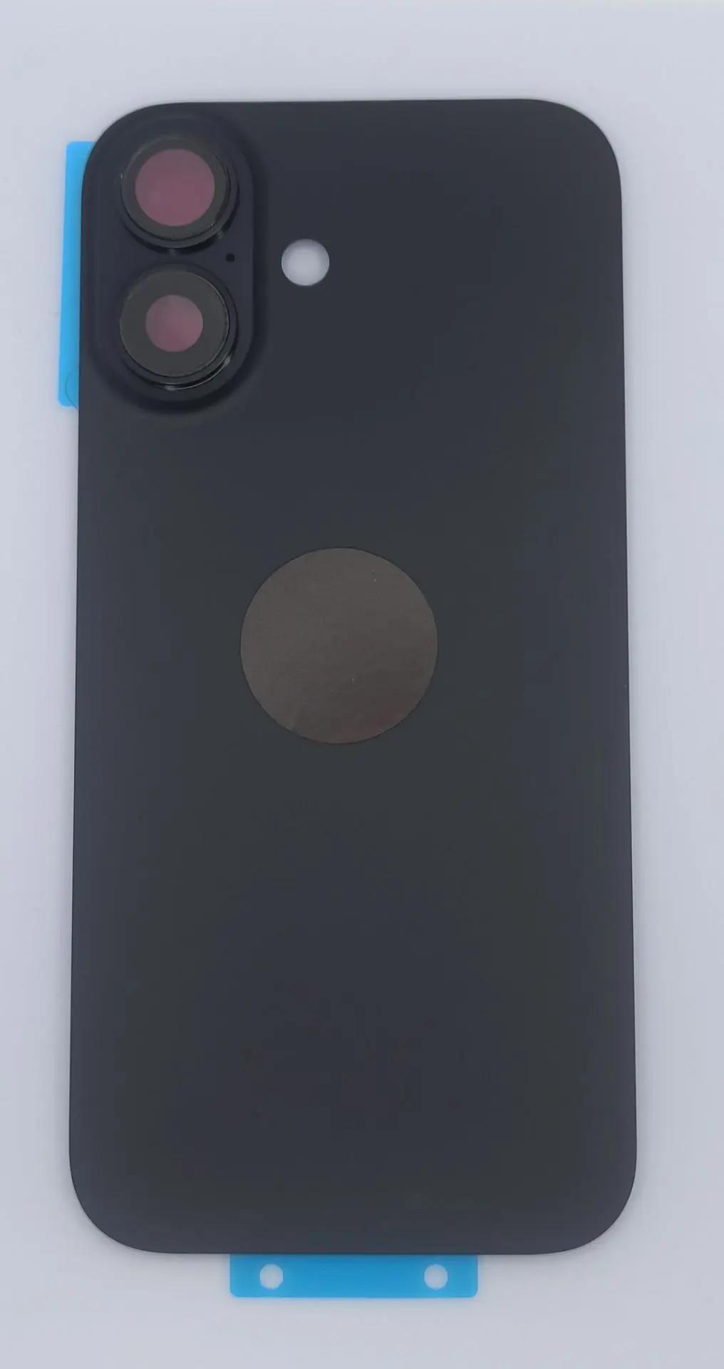 Задняя крышка для iPhone 16 в сборе со стеклом камеры Черный (стекло, логотип) – Премиум