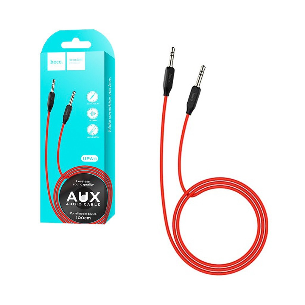 Кабель AUX, Jack 3,5mm(m) – Jack 3,5mm(m) HOCO UPA11, 1.0м, круглый, силикон, цвет: чёрный