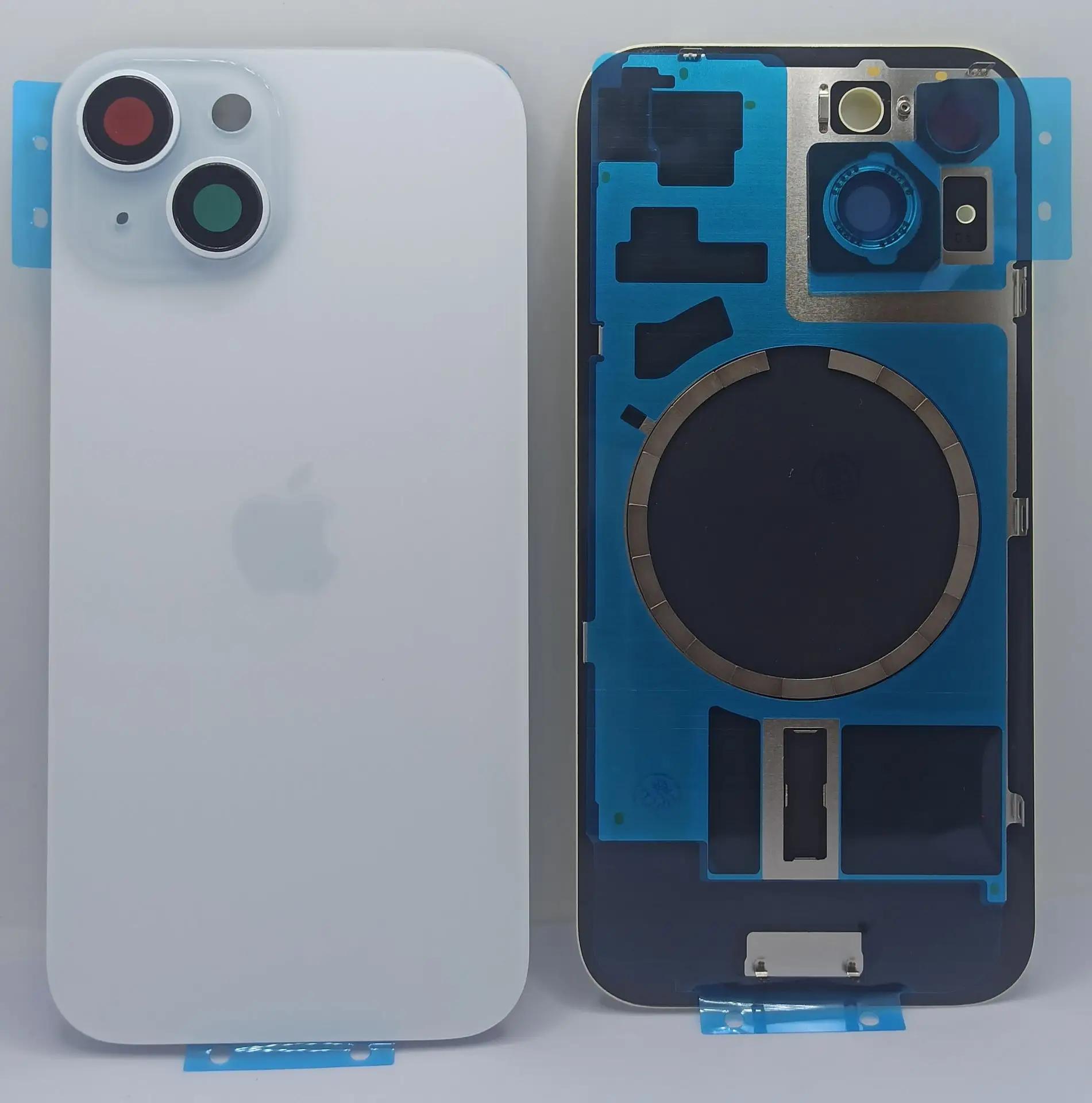 Задняя крышка для iPhone 15 в сборе со стеклом камеры Голубой (стекло, логотип) OR