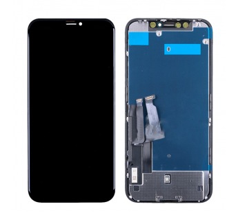 Дисплей для iPhone XR Черный модуль в рамке в сборе с тачскрином, с задней металической рамкой