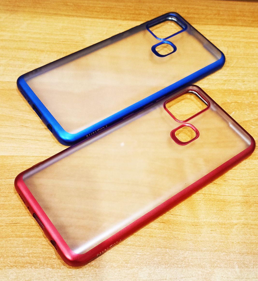 Чехол задняя накладка Samsung Galaxy A217F /A21s, силикон прозрачный, цветной ободок