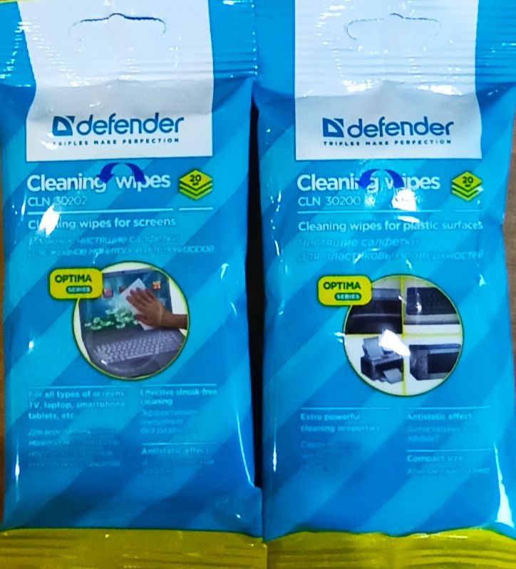 Салфетки для экранов Defender, CLN 30202 Optima, 20шт, цвет: белый,