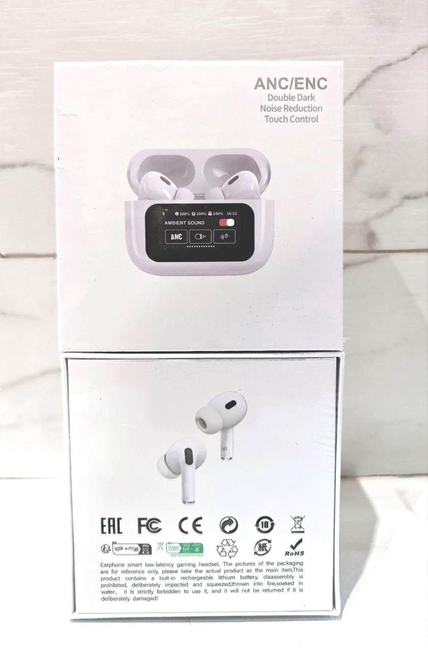 TWS Гарнитура Bluetooth APods Pro 2 ( ANC/ENC вакуумные, прозрачность/ шумоподавление, с lcd) Белый