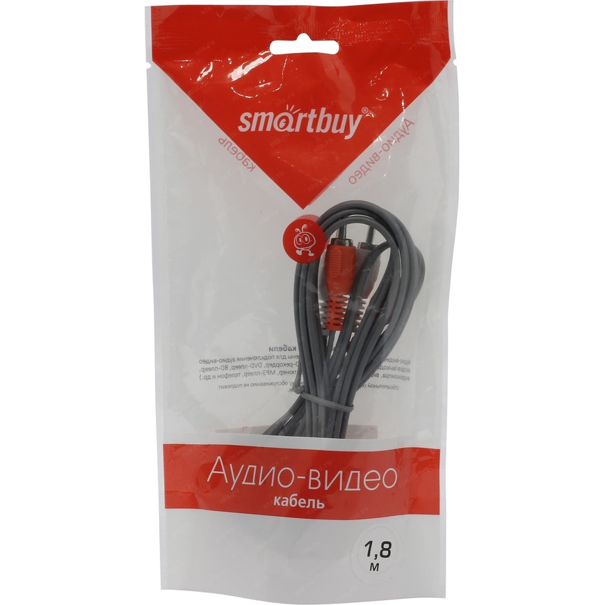 Кабель 2xRCA – 2xRCA SmartBuy KA221-300, 1.8м, круглый, силикон, цвет: чёрный