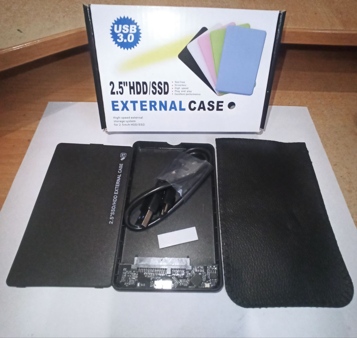 Внешний корпус для жесткого диска DM-2508 (SATA 2.5″, USB 3.0, пластик) Черный (кабель + чехол)
