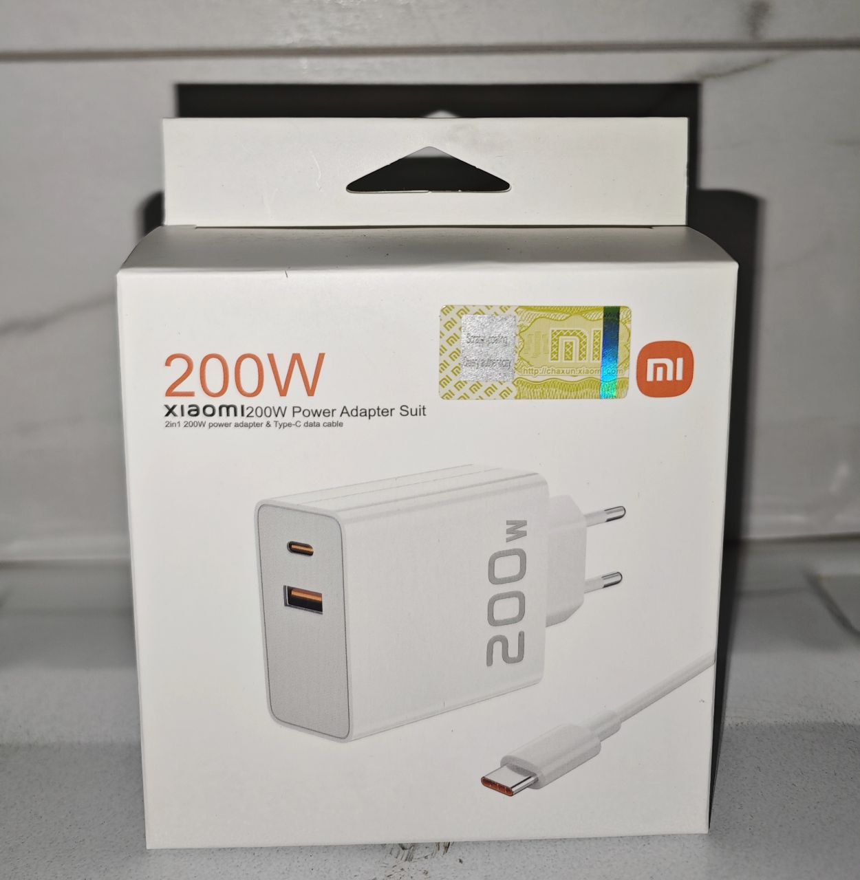 СЗУ для Xiaomi 200W USB+usb-C +кабель USB to USB-type-C быстрая зарядка Белый