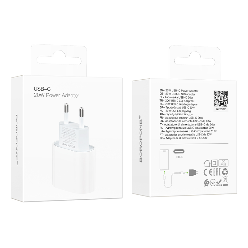 Блок сеть Type-C Borofone BA100A (20W, PD) Белый PD3.0/QC3.0/QC2.0/AFC/FCP/SCP