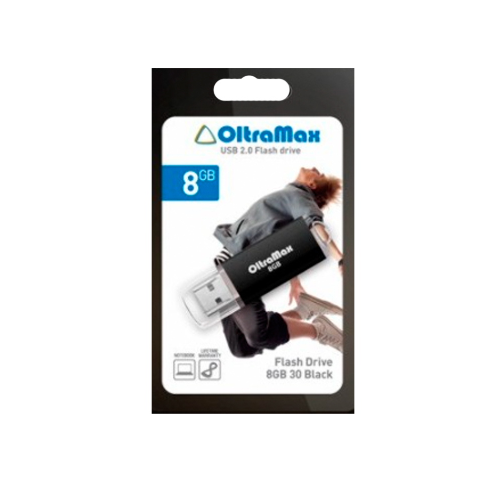 USB-флеш 8Gb OltraMax Drive 30, USB 2.0, пластик, чёрный