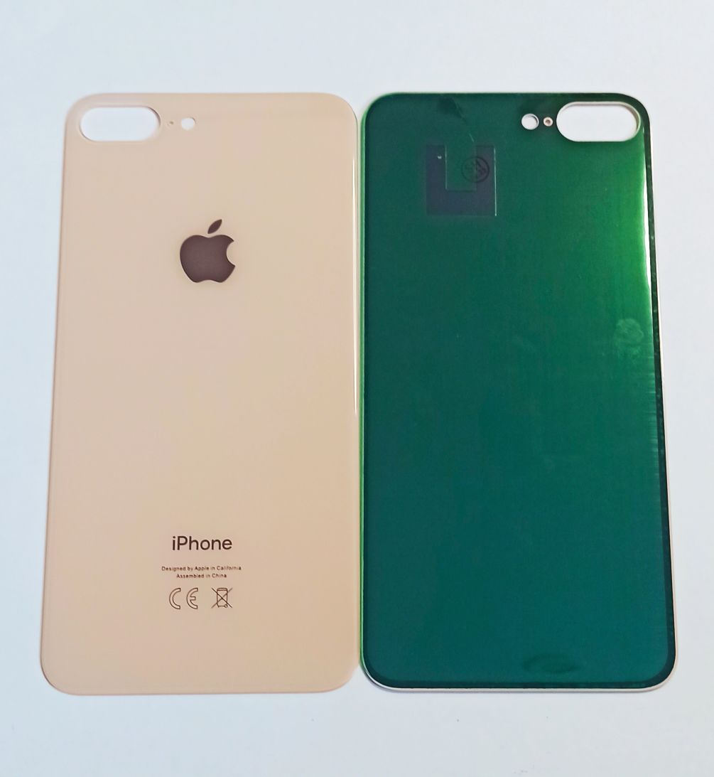 Задняя крышка для iPhone 8 Plus золотой (стекло, широкий вырез под камеру, логотип) OR