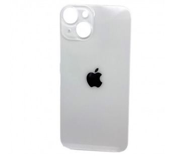 Задняя крышка для iPhone 14 белый (стекло, широкий вырез под камеру, логотип)