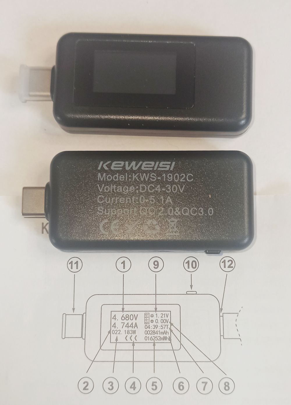 Тестер зарядного устройства USB Keweisi (Type-C)