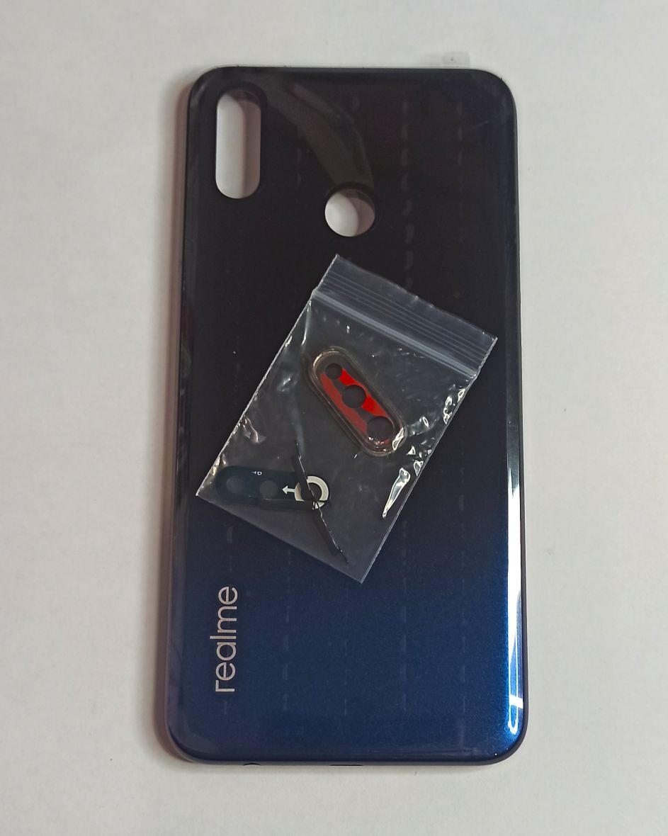 Задняя крышка для Realme 3 Черный+стекло камера с ободком