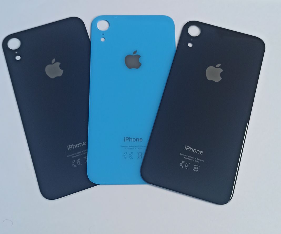 Задняя крышка для iPhone XR голубой (стекло, широкий вырез под камеру, логотип) OR.Завод