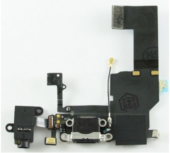 Шлейф для iPhone 5C на системный разъем+ разъем гарнитуры + микрофон + антенна Черный