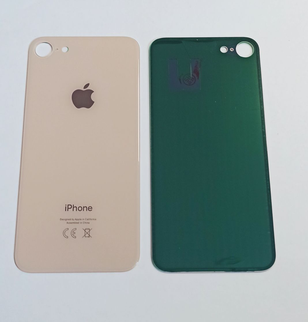 Задняя крышка для iPhone 8 золото (стекло, широкий вырез под камеру, логотип) OR
