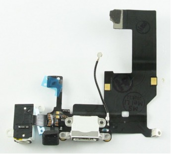 Шлейф для iPhone 5 на системный разъем+ разъем гарнитуры + микрофон + антенна (белый)