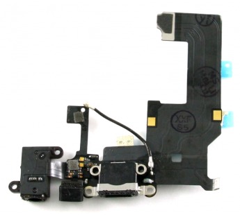 Шлейф для iPhone 5 на системный разъем+ разъем гарнитуры + микрофон + антенна Черный