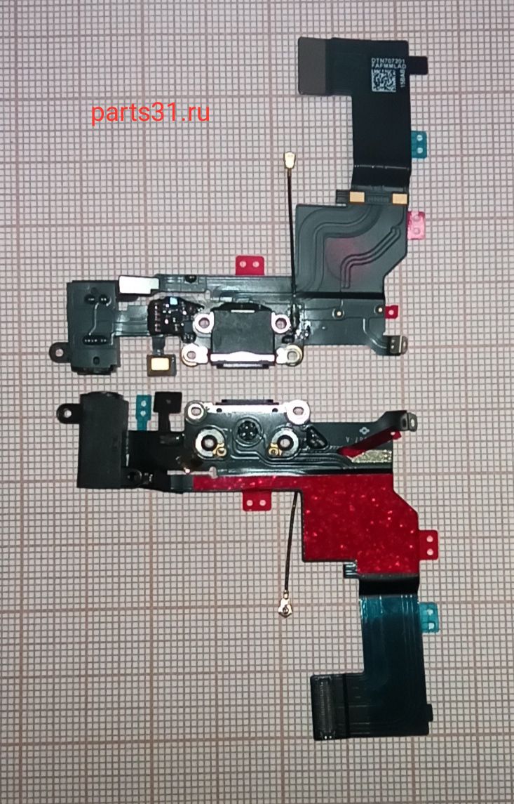 Шлейф для iPhone 5S на системный разъем + разъем гарнитуры Черный