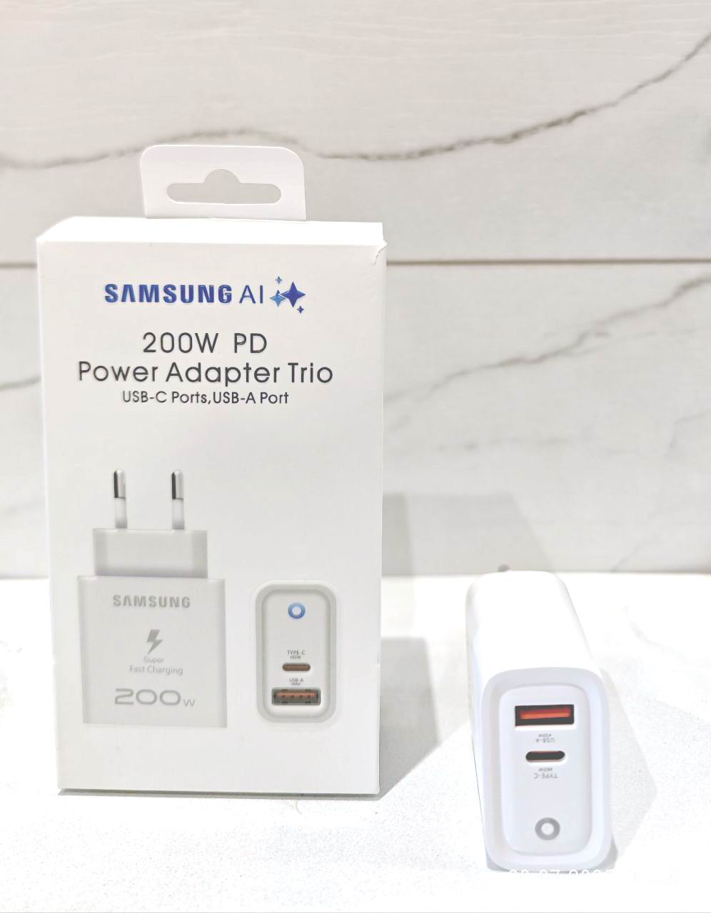 Блок для Samsung 200w PD Trio (Type-C + USB) Белый Быстрая зарядка