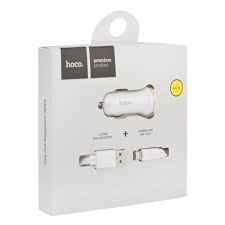 Зарядка авто HOCO Z1 ( блок 2USB + кабель для micro USB) 2.1A Белый
