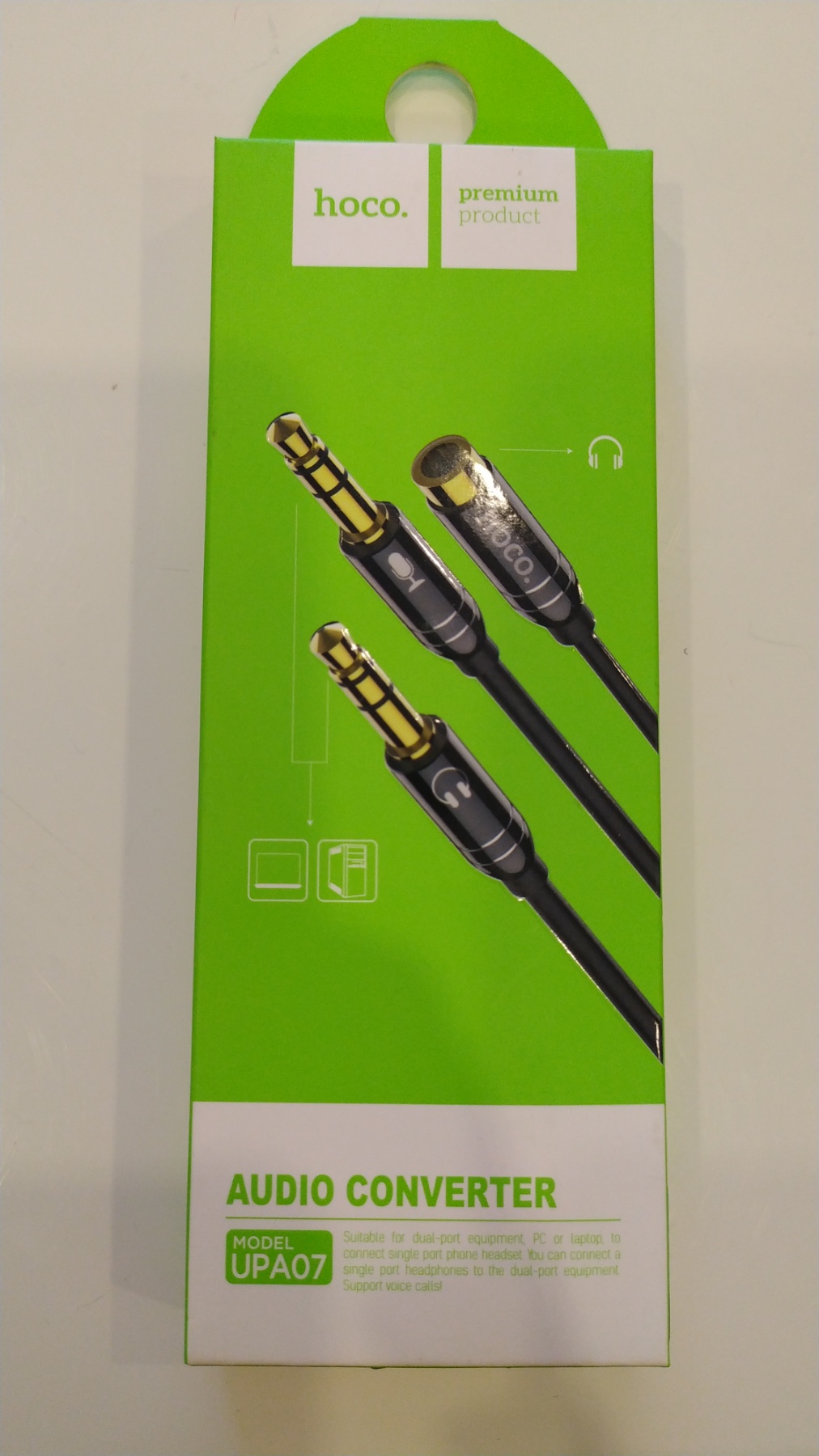 Кабель AUX, 2 x Jack 3,5mm(m) – Jack 3,5mm(f) HOCO UPA07, 0.3м, сплиттер, черный