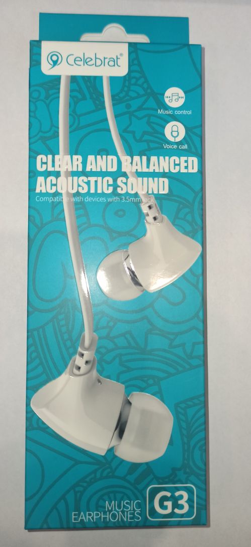 Наушники Celebrat G3, (вакуумные 3.5 mm jack) Белый