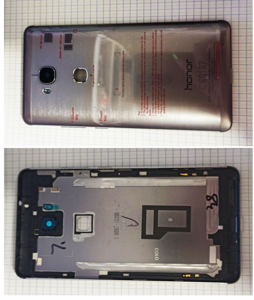 Задняя крышка для Huawei Honor 5X Серый (со стеклом камеры, вспышки и кнопками)