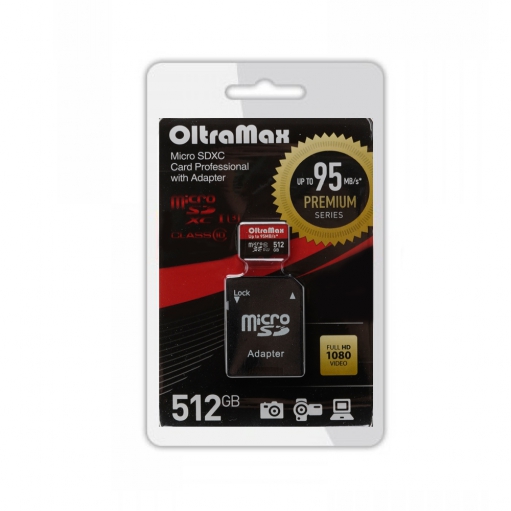 Карта памяти microSDXC 512Gb OltraMax, Class10, UHS-1 Premium (U3) SD 95 MB/s, с адаптером