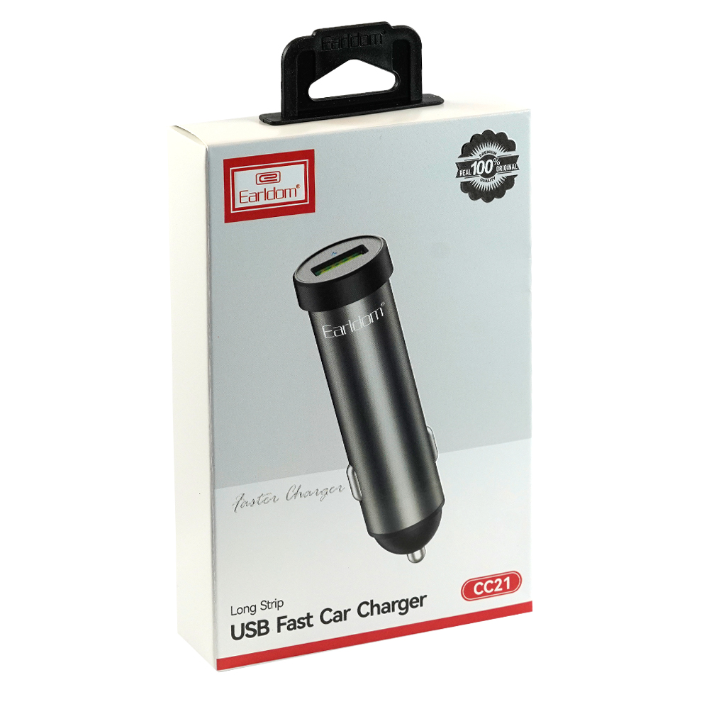 Блок питания автомобильный Earldom ES-CC21 1USB 2.4 A серебряный (УЗКИЙ И ДЛИННЫЙ)