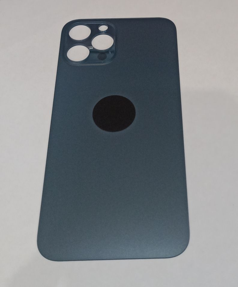 Задняя крышка для iPhone 12 Pro MAX синий (стекло, монолит, широкий вырез под камеру, логотип) – OR