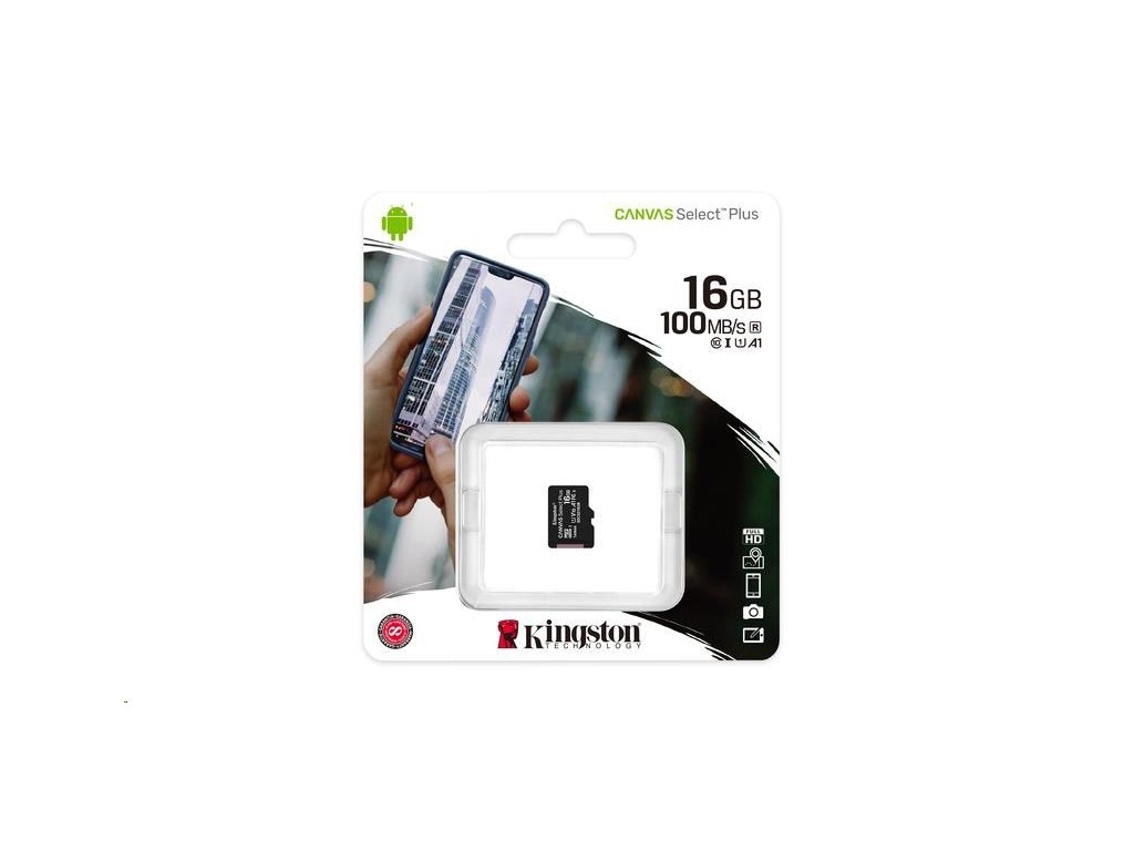Карта памяти microSDHC 16Gb Kingston, Canvas Select, Class10, UHS-I U1 100Mb/s, без адаптера